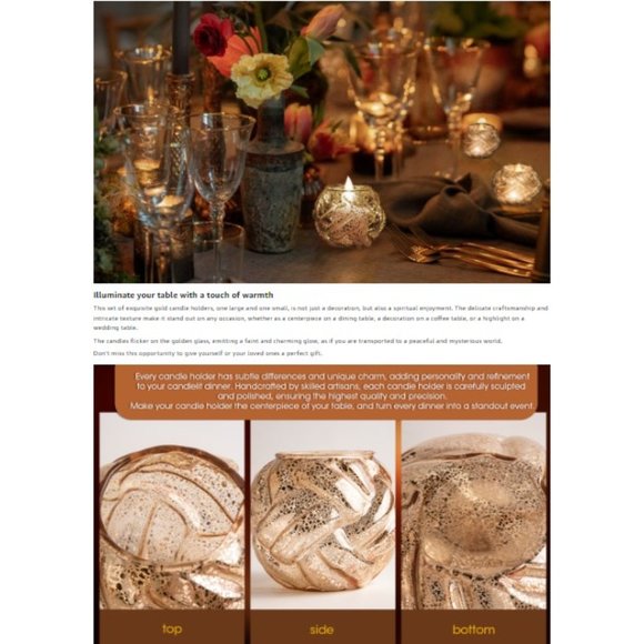 Set of 2 - Vintage Gold Finish Twisted Glass Votive Candle Holders (2 sizes) - Picture 4 of 10